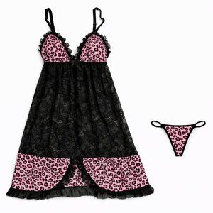 Sheer Lace Babydoll w/ G-String | Black/Gray | One Size